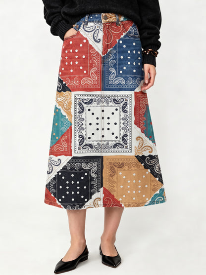 Tooled Concho Heritage Ankle-Length Denim Skirt