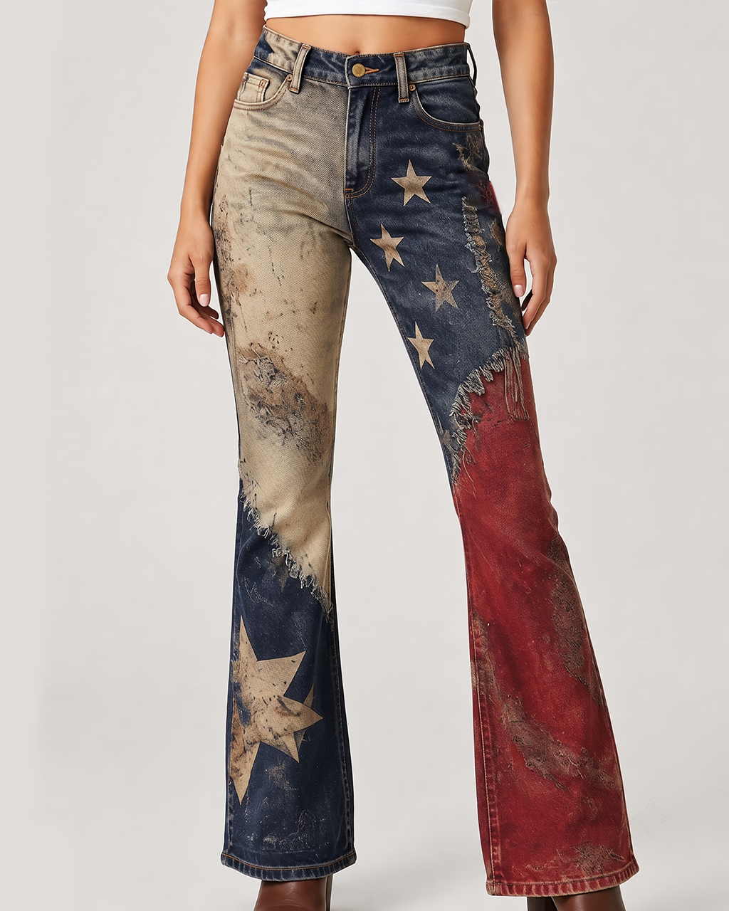 Starlit Sage Bootcut Jeans – Front View – Riley – blue, red
