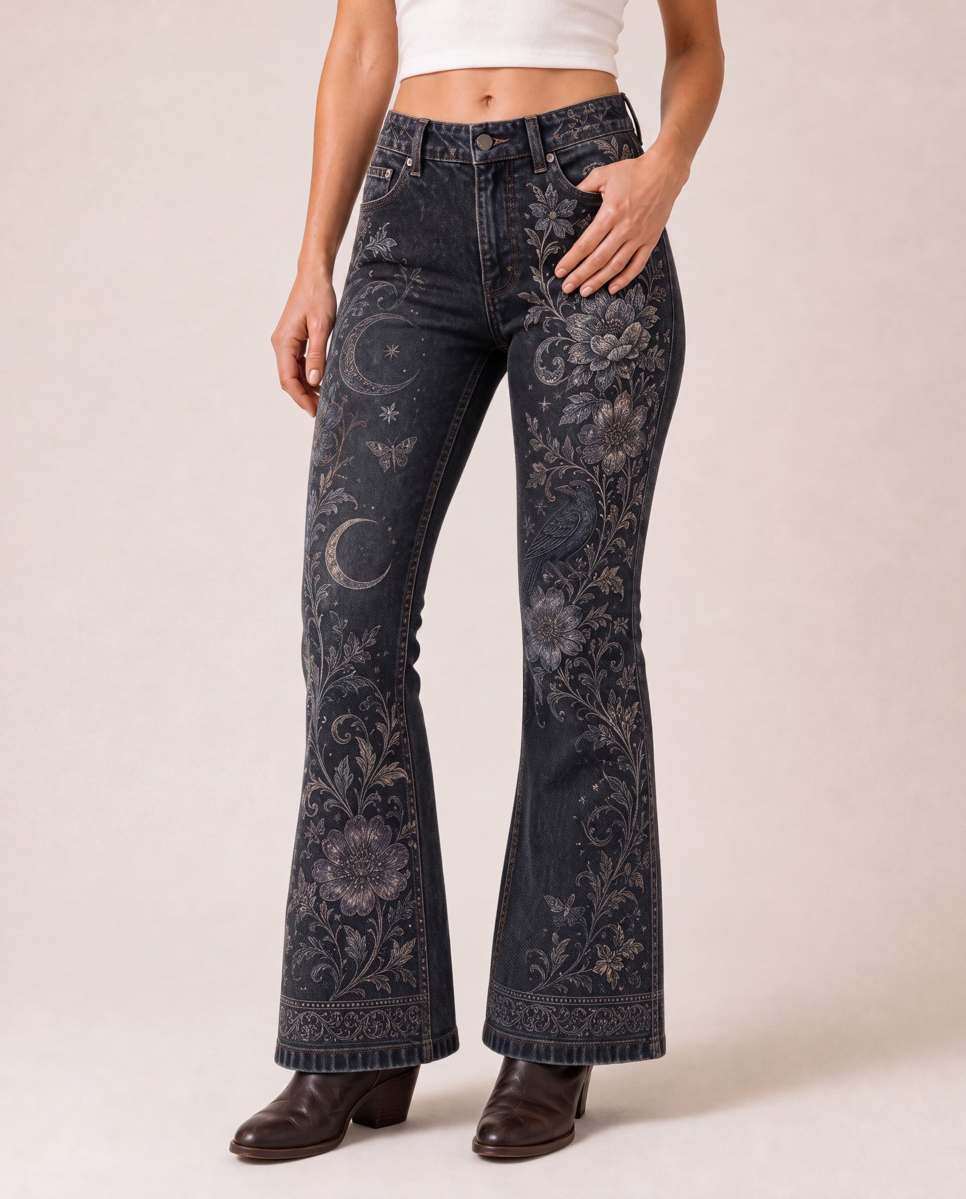 Moonlit Prairie Bootcut Jeans – Front View – Riley – Indigo