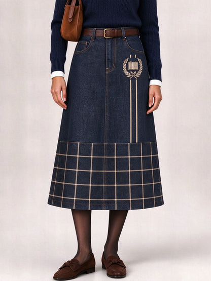 Prairie Windowpane Ankle-Length Denim Skirt