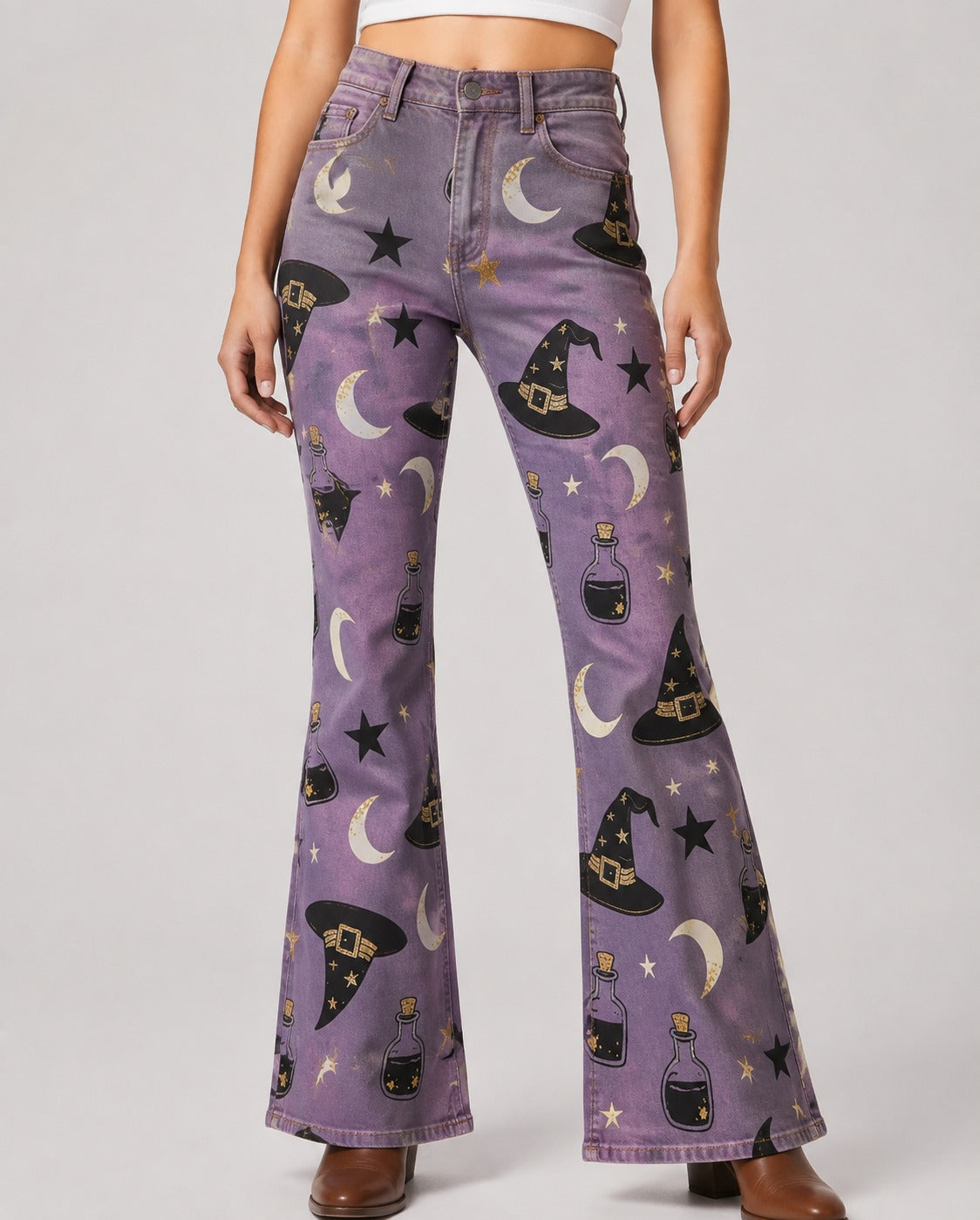 Moonlit Hex Bootcut Jeans – Front View – Riley – Purple