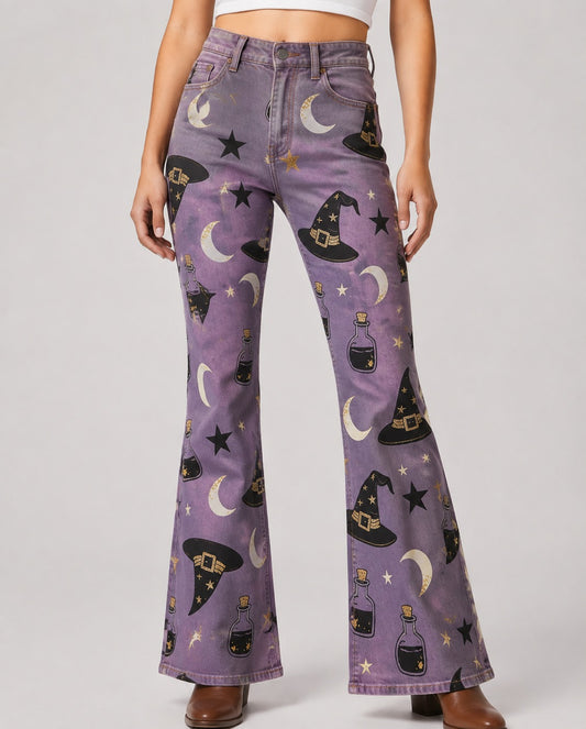 Moonlit Hex Bootcut Jeans – Front View – Riley – Purple