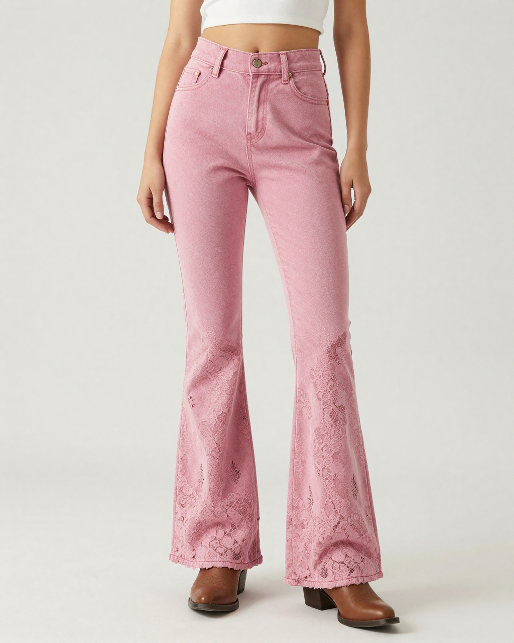 Pink Lace Gradient Bootcut Jeans – Front View – Riley – Dusty Pink