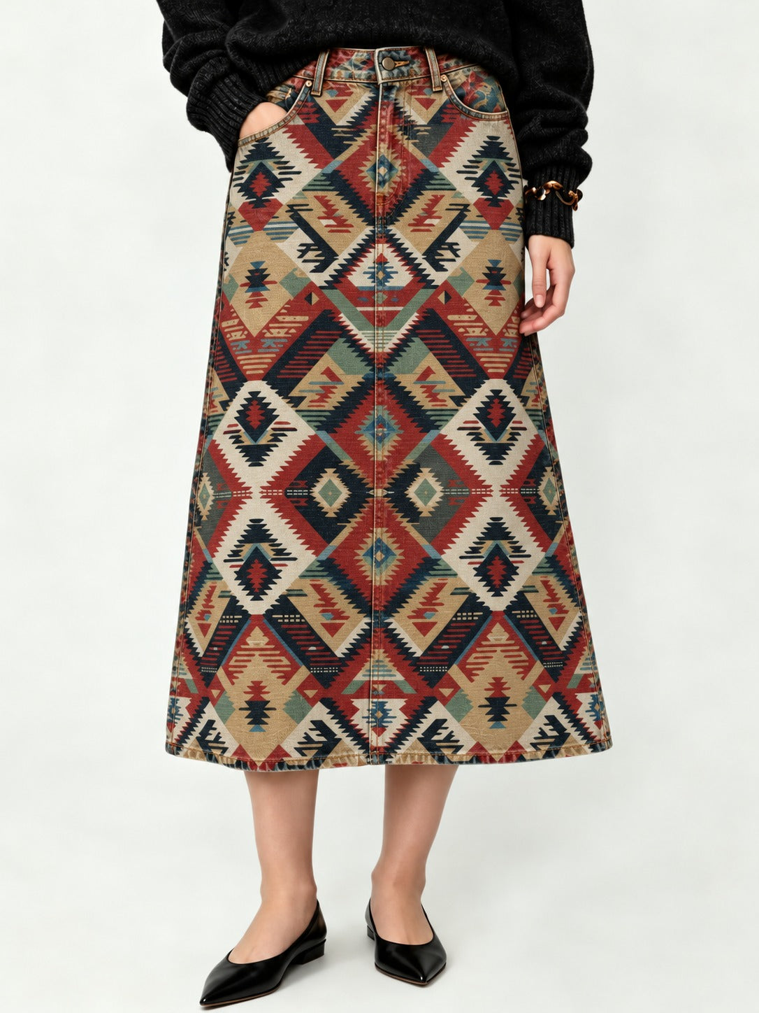 Desert Dreamweaver Ankle-Length Denim Skirt