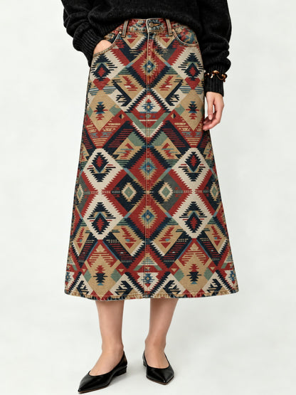 Desert Dreamweaver Ankle-Length Denim Skirt