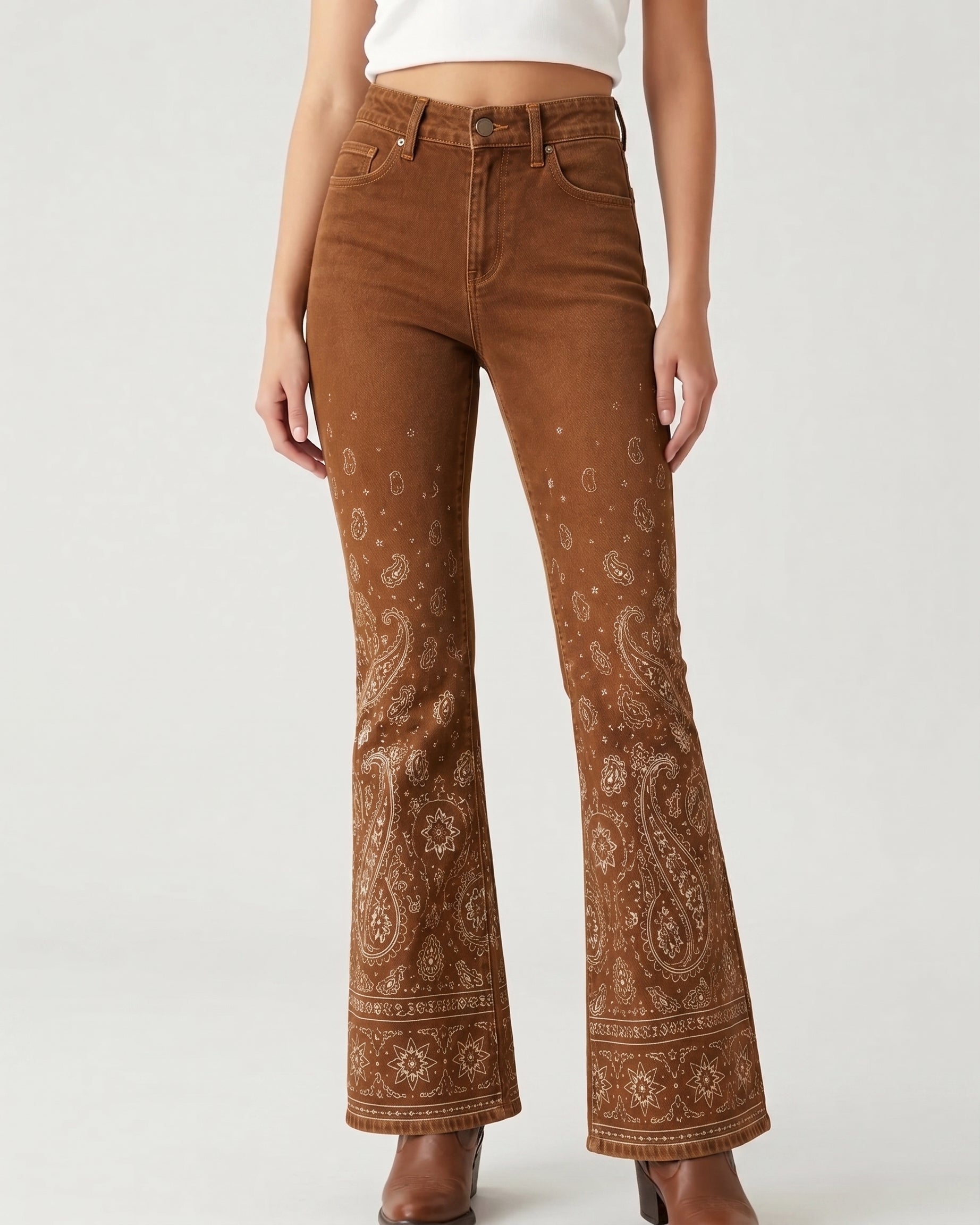 Jade Floral Spray Bootcut Jeans – Front View – Riley – Medium Blue