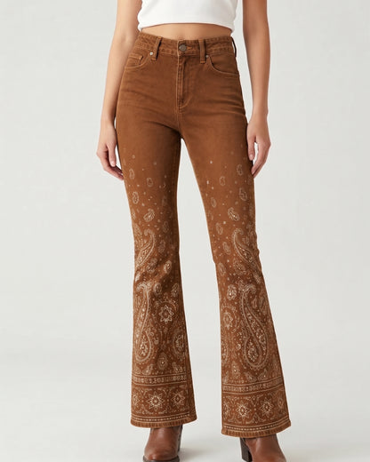 Jade Floral Spray Bootcut Jeans – Front View – Riley – Medium Blue