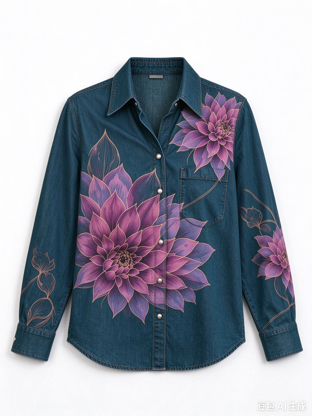 Desert Dahlia Dream Long Sleeve Denim Shirt