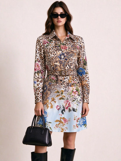 Wildflower Leopard Belted Shirt Dress