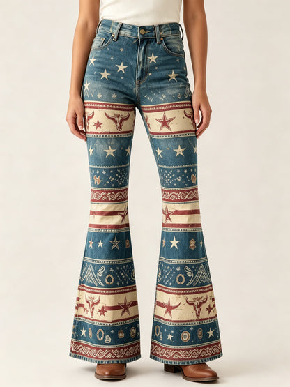 Starlight Rodeo RB-BOT04 – Front View – Riley – Denim Blue, Cream, Red