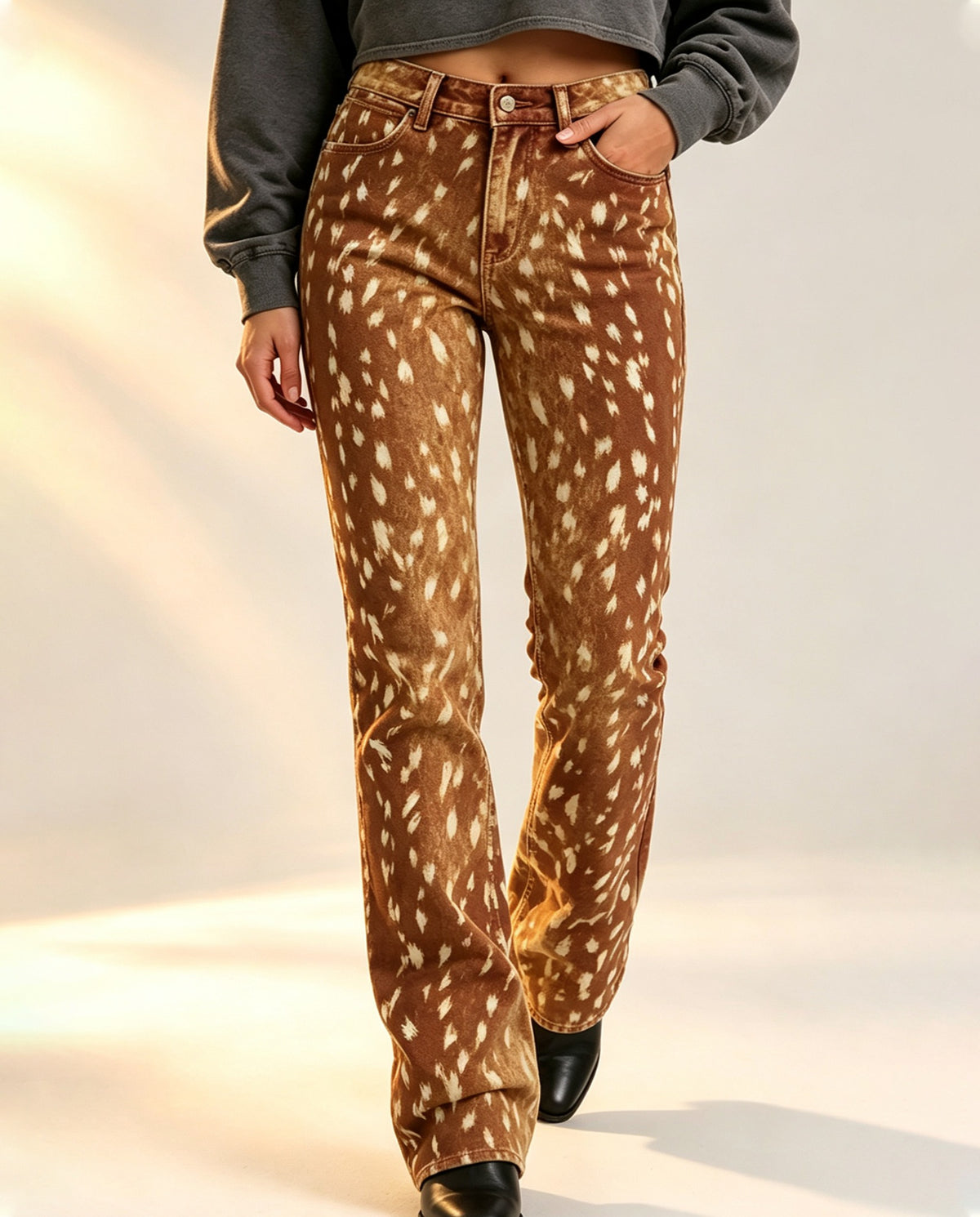 Desert Mirage Bootcut Jeans – Front View – Riley – brown