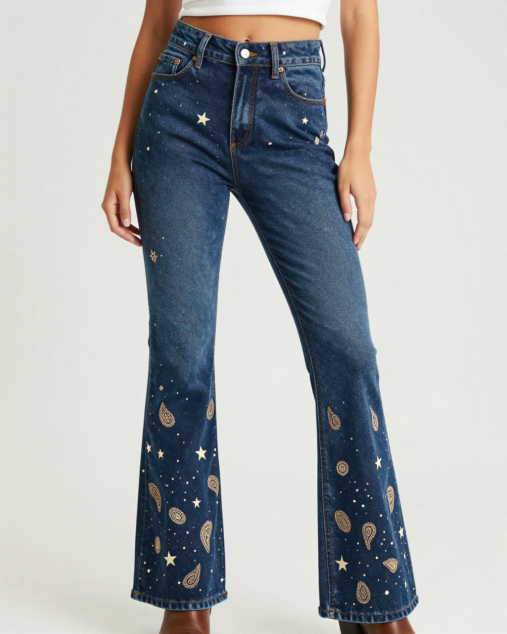 Paisley & Star Bootcut Jeans – Front View – Riley – Navy / White