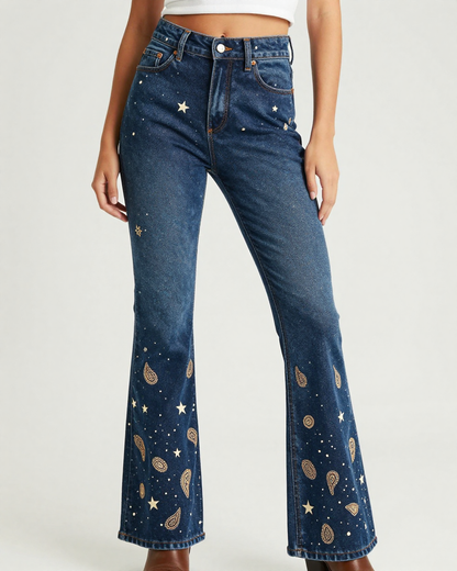 Paisley & Star Bootcut Jeans – Front View – Riley – Navy / White
