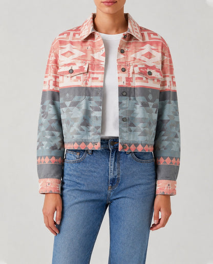 Desert Mirage Coral RB-JKT01 – Front View – Riley – Coral, Teal, Gray