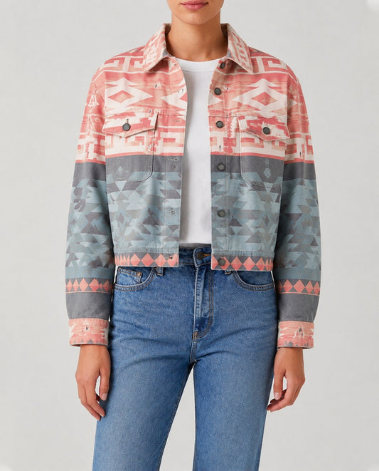 Desert Mirage Coral RB-JKT01 – Front View – Riley – Coral, Teal, Gray