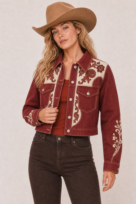 Cactus Bloom RB-JKT01 – Front View – Riley – burgundy