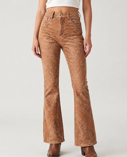 Desert Paisley Brown Bootcut Jeans – Front View – Riley – Brown