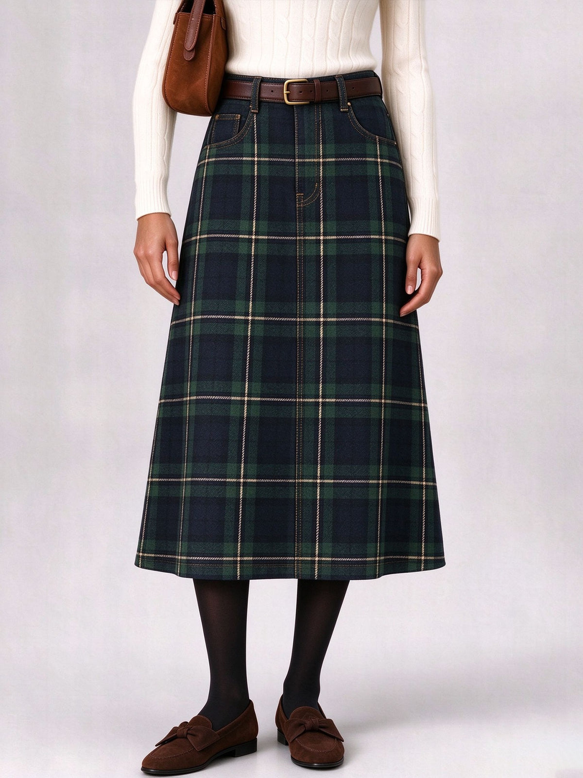 Ranchland Tartan Ankle-Length Denim Skirt