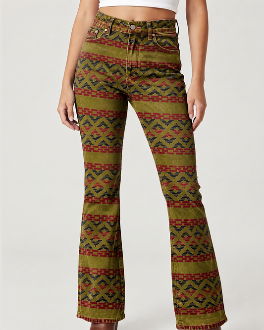 Canyon Weave Bootcut Jeans – Front View – Riley – olive green