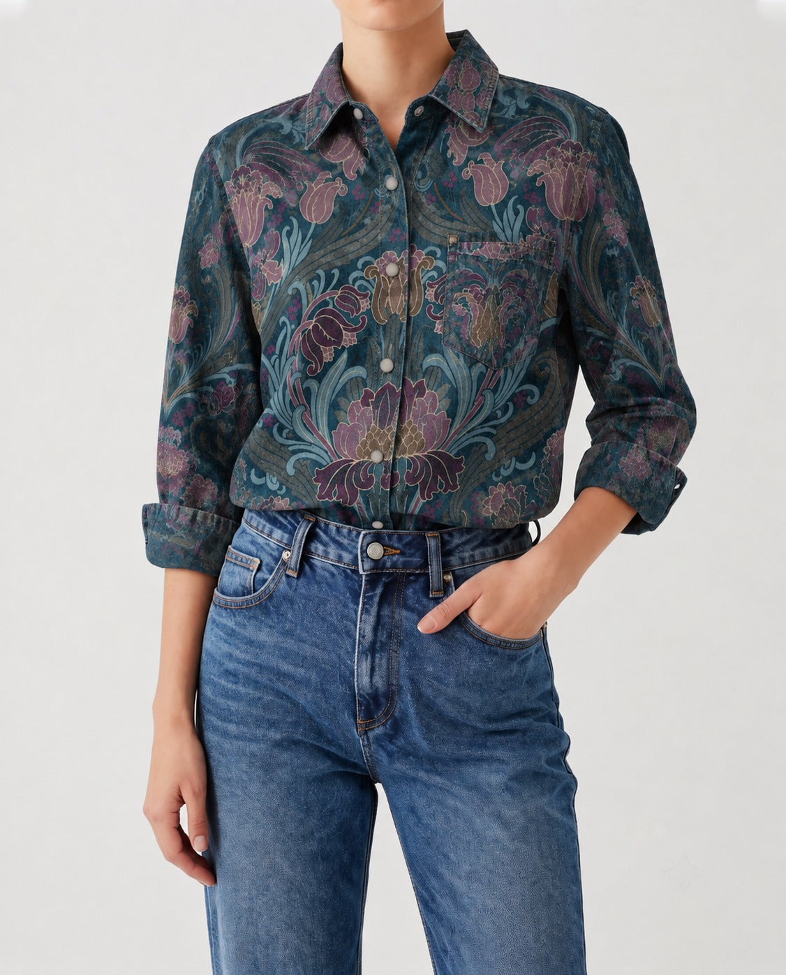 Prairie Bloom Deep RB-TOP16 – Front View – Riley – deep teal