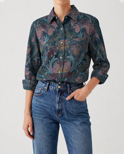 Prairie Bloom Deep RB-TOP16 – Front View – Riley – deep teal