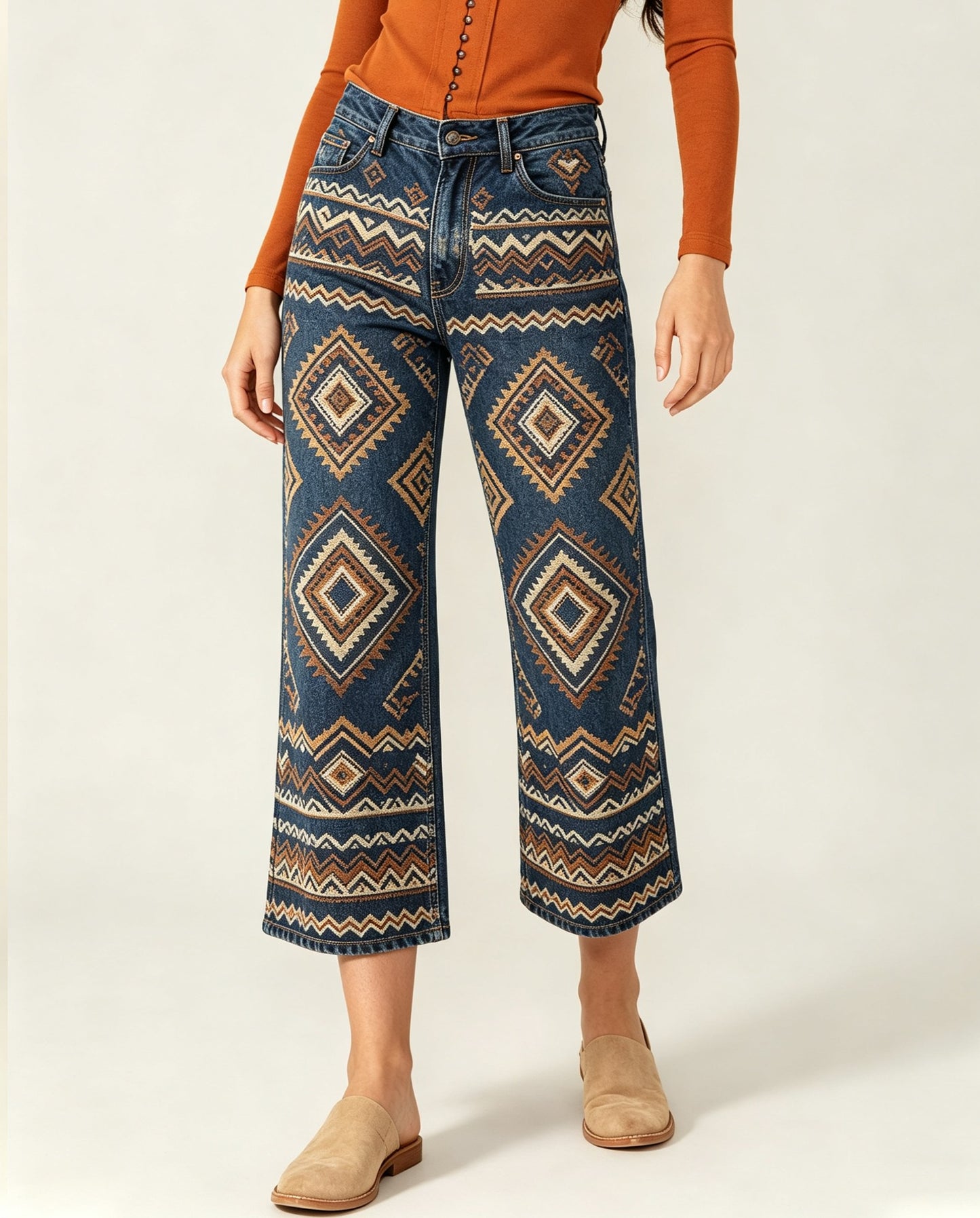 Desert Mirage Indigo RB-BOT24 – Front View – Riley – Indigo, Terracotta, Cream
