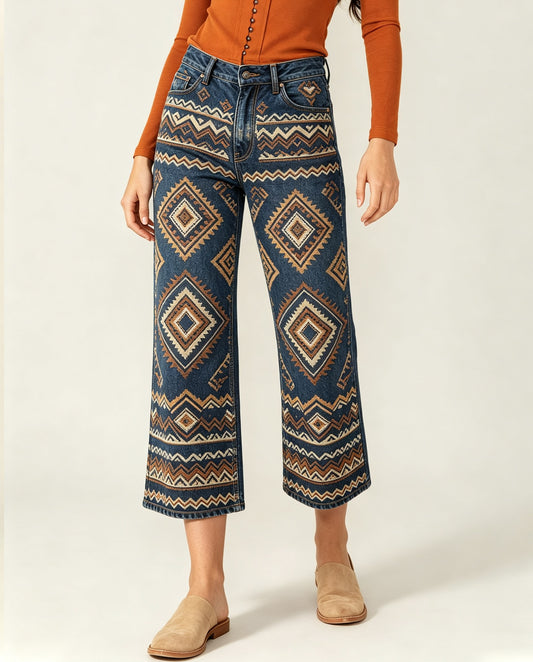 Desert Mirage Indigo RB-BOT24 – Front View – Riley – Indigo, Terracotta, Cream
