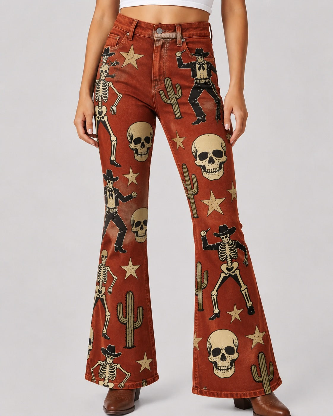 Desert Revenant Bootcut Jeans – Front View – Riley – rust