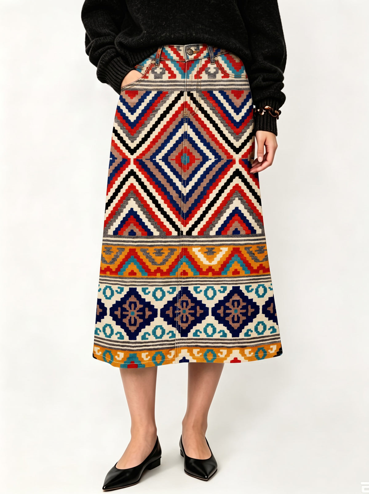 Wild Stripe Rodeo Ankle-Length Denim Skirt