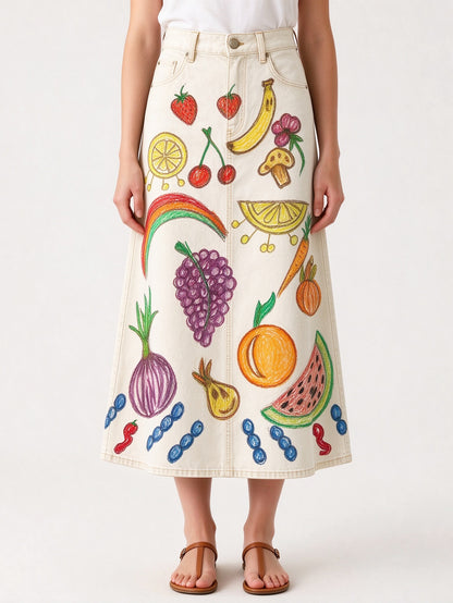 Prairie Orchard Ankle-Length Denim Skirt