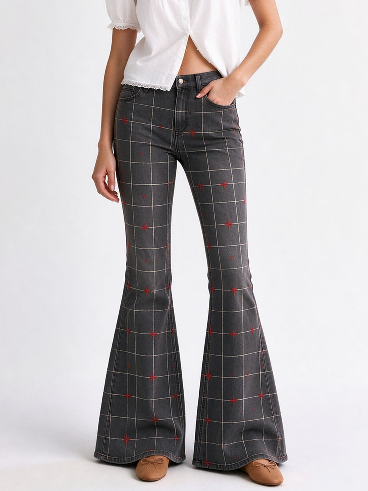 Prairie Star Check Flare Jeans