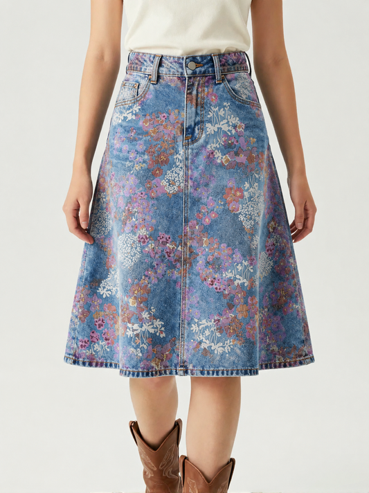 Medium Blue Florals RB-SKT03 – Front View – Jessie – Medium Blue
