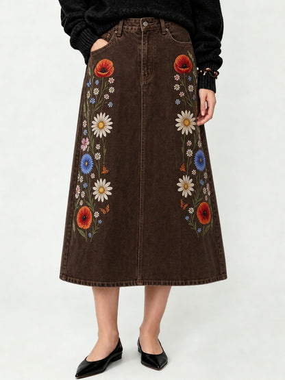Prairie Daisy Trail Ankle-Length Denim Skirt