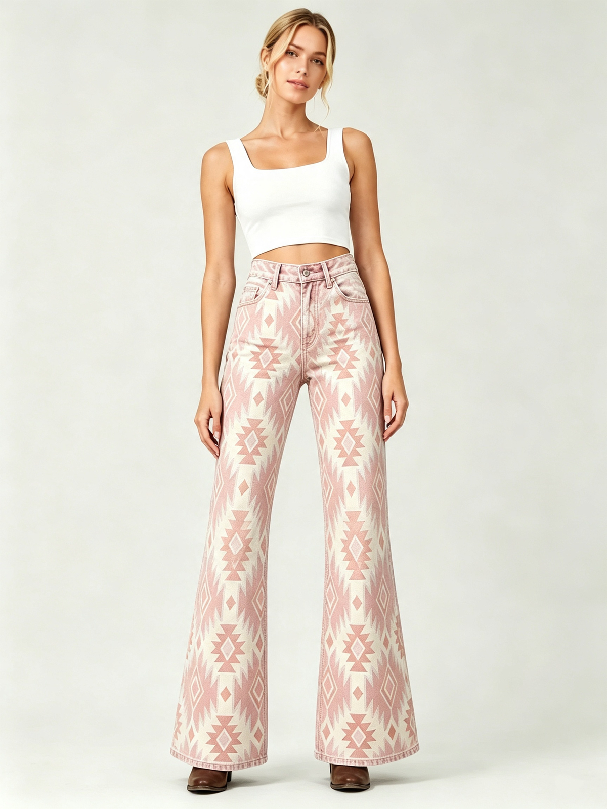 Chimayo Star Bootcut Jeans – Front View – Riley – Pink