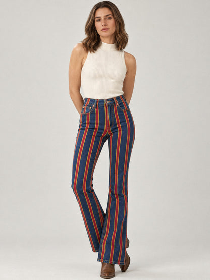 Canyon Stripe Bootcut Jeans – Front View – Riley – blue, red, yellow