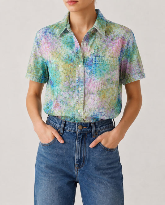 Cactus Mirage Teal Floral RB-TOP15 – Front View – Riley – teal, lavender