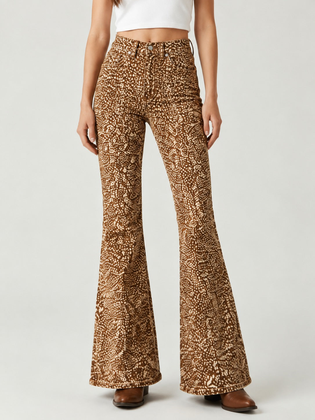 Desert Mirage Brown Bootcut Jeans – Front View – Riley – brown
