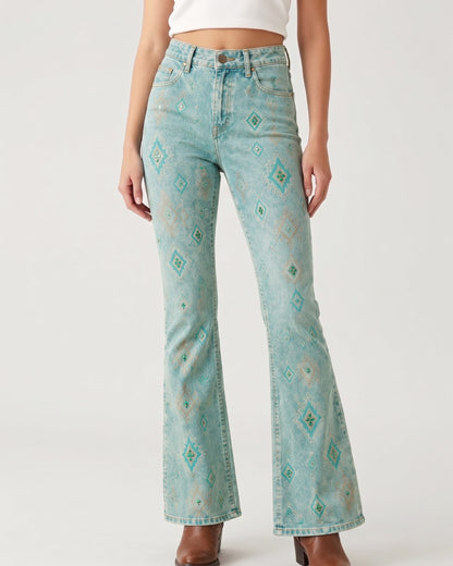 Copper Scroll Panel Bootcut Jeans – Front View – Riley – Warm Brown