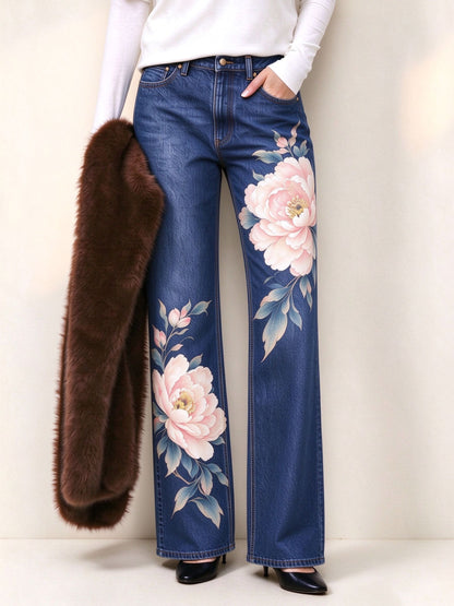 Prairie Peony Bloom Mid-Rise Straight-Leg Jeans