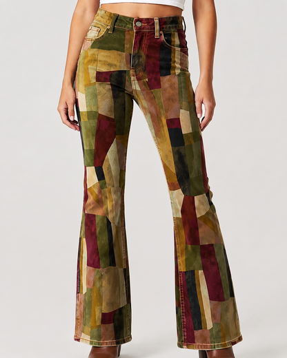 Canyon Mosaic Bootcut Jeans – Front View – Riley – olive, rust