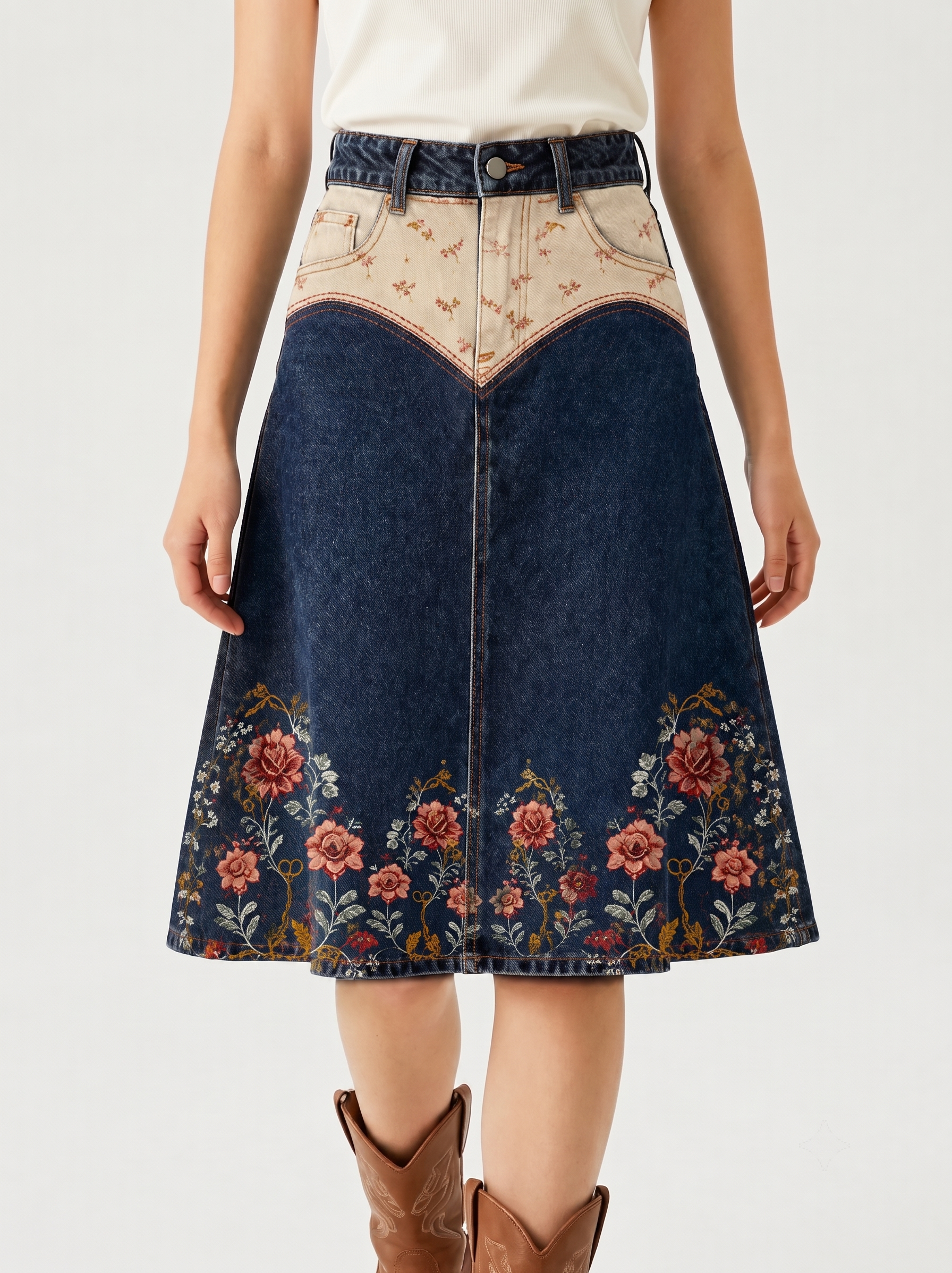 Dark Blue Florals RB-SKT03 – Front View – Jessie – Dark Blue