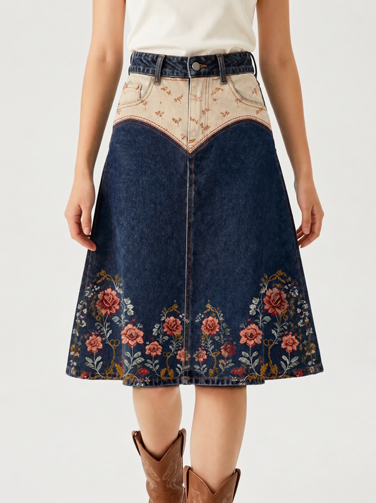 Dark Blue Florals RB-SKT03 – Front View – Jessie – Dark Blue