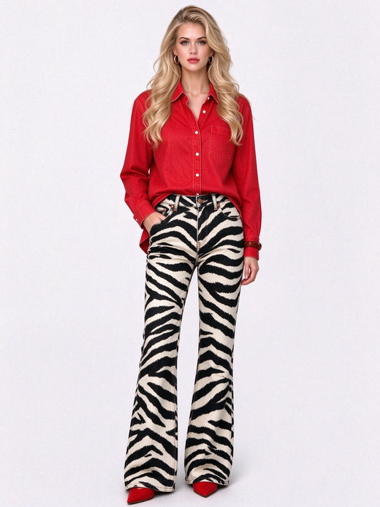 Outlaw Zebra Stripe Flare Jeans