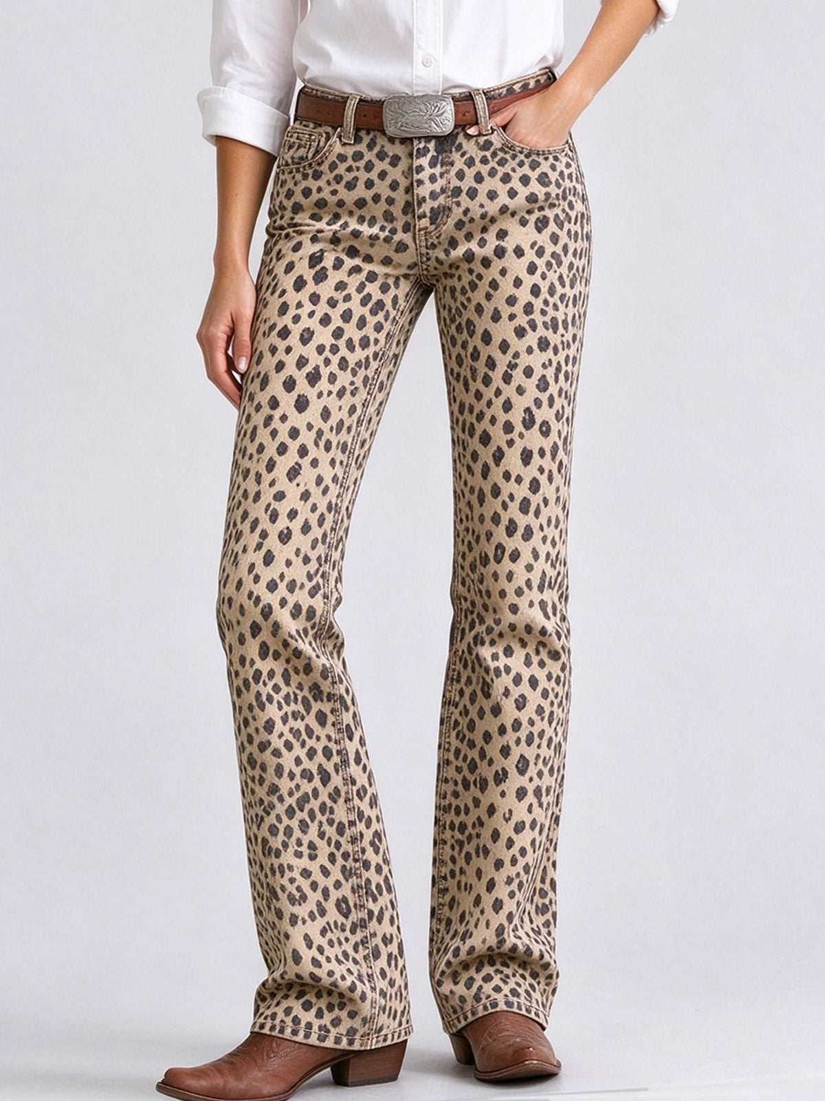 Prairie Leopard Low-Rise Bootcut Jeans
