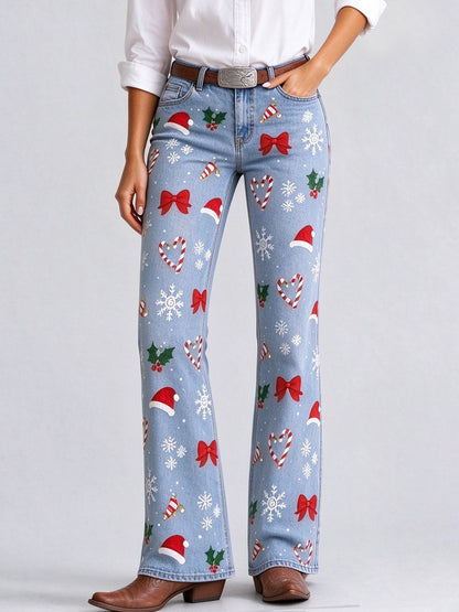 Ranch Christmas Bows Low-Rise Bootcut Jeans