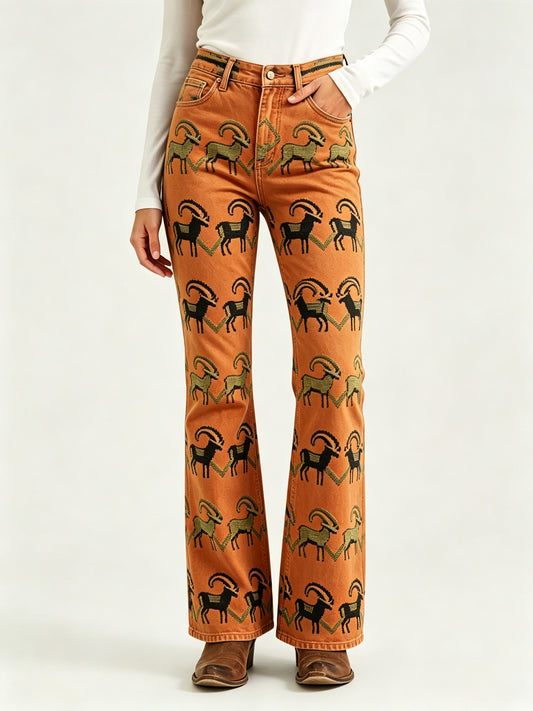 Ramblin' Rust Bootcut Jeans – Front View – Riley – Burnt Orange