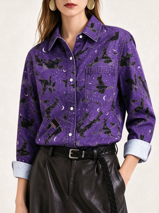 Witch's Flight Long Sleeve Denim Shirt