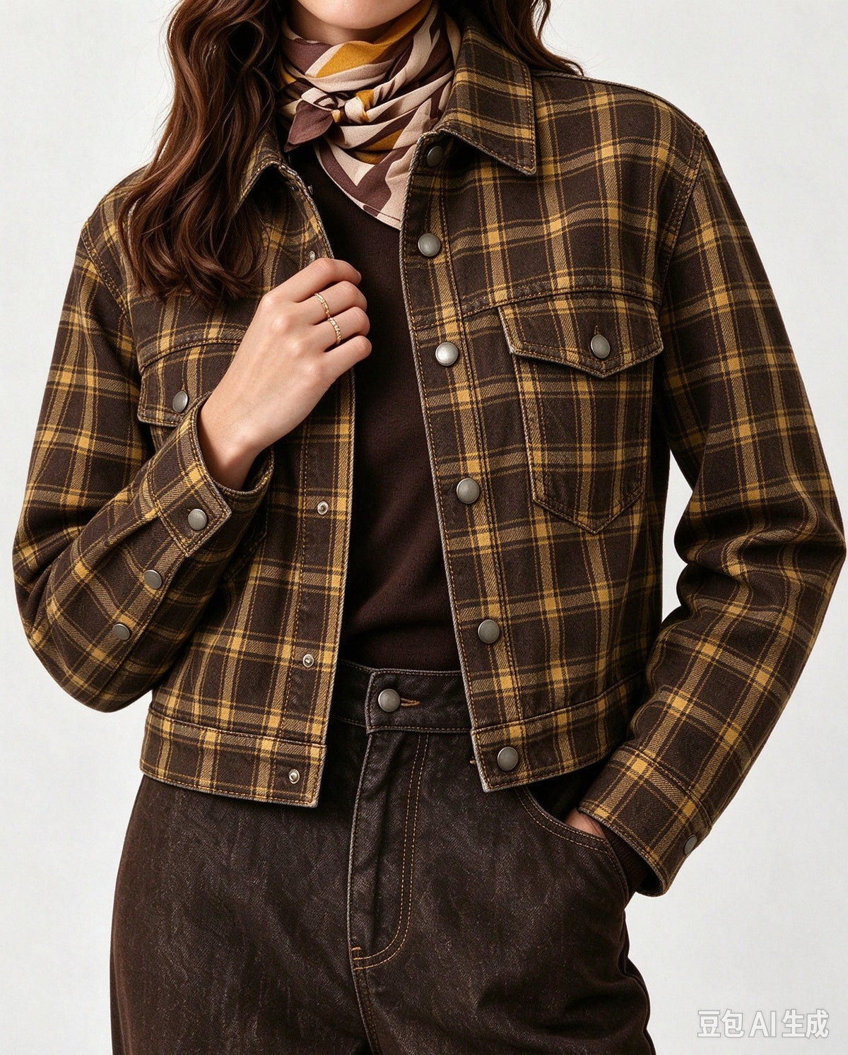 Sunset Plaid Cropped Denim Jacket