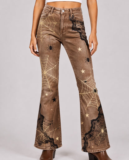 Spiderweb Sage Bootcut Jeans – Front View – Riley – brown