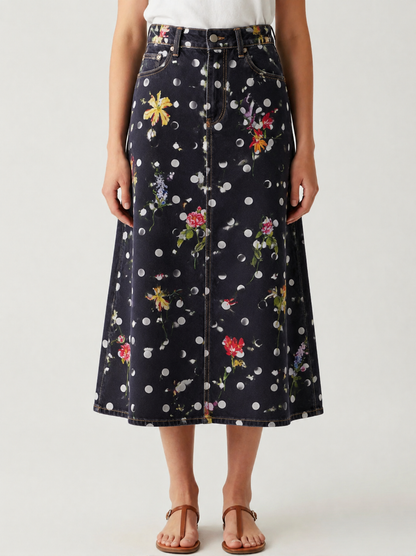 Cactus Bloom Navy RB-SKT10 – Front View – Jessie – navy